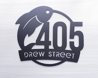 House Number Sign With Fish,  Address Sign Plaque, Gift Fisherman