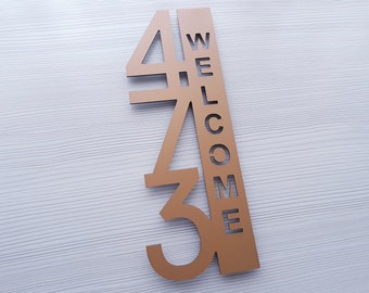 Modern Vertical House Number Sign, Aluminum Composite, Personalized Address Plaque