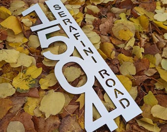 Modern Vertical House Number Sign, Aluminum Composite, Personalized Address Plaque