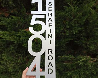 Modern Vertical House Number Sign, Aluminum Composite, Personalized Address Plaque