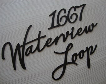 Personalized Script House Number Sign with Street Name, Custom  Cursive Address Plaque, Modern Outdoor Wall Mounted House Numbers