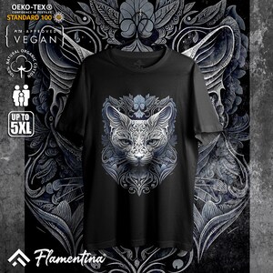 Ornate Cat T-Shirt Animals Mandala Art Spiritual Meditation Yoga Chakra E314 | Mens, Womens and Kids sizes; Acid Washed, Tie Dye, Batik image 6