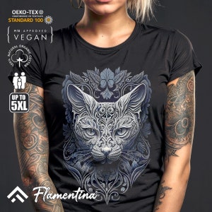 Ornate Cat T-Shirt Animals Mandala Art Spiritual Meditation Yoga Chakra E314 | Mens, Womens and Kids sizes; Acid Washed, Tie Dye, Batik image 3