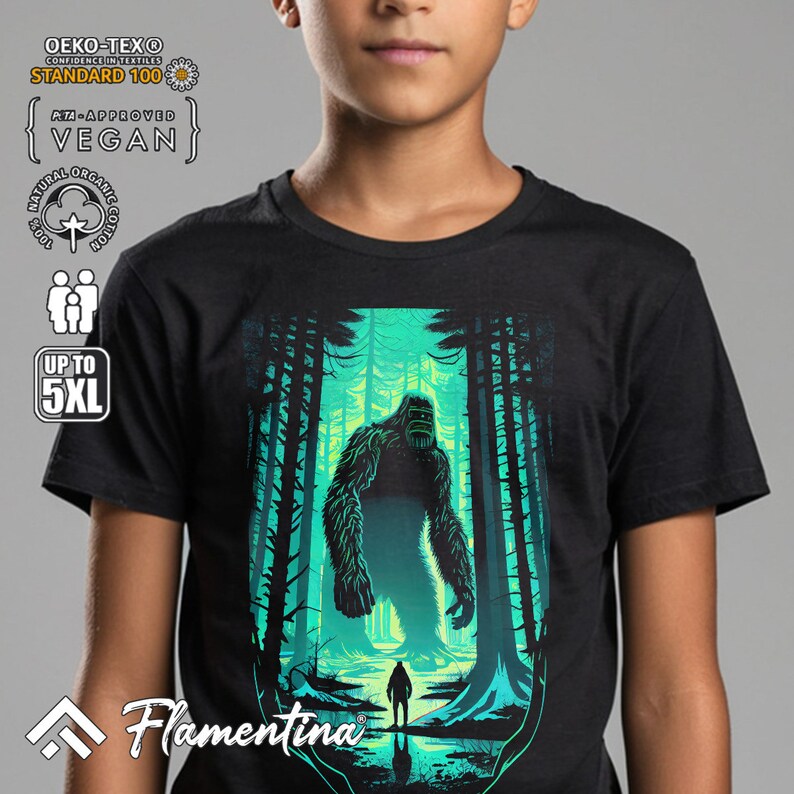 Big Foot T-Shirt Horror Forest Monster Sasquatch Mystery Legend E174 | Mens, Womens and Kids sizes; Acid Washed, Tie Dye, Batik image 4