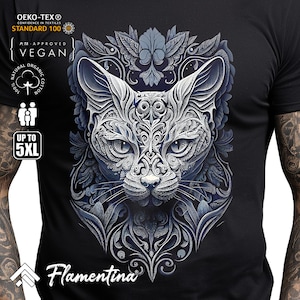 Ornate Cat T-Shirt Animals Mandala Art Spiritual Meditation Yoga Chakra E314 | Mens, Womens and Kids sizes; Acid Washed, Tie Dye, Batik image 1