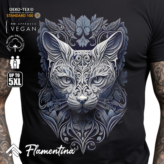 Ornate Cat T-Shirt Animals Mandala Art Spiritual Meditation Yoga Chakra E314 | Mens, Womens and Kids sizes; Acid Washed, Tie Dye, Batik