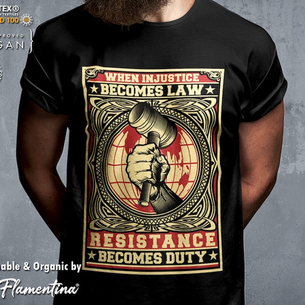 Injustice Law Resistance Organic Cotton T-Shirt Illuminati Conspiracy World Order Judge P643 | Mens, Womens & Kids Sizes