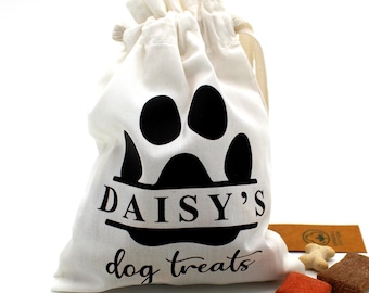 Personalised Organic Cotton Dog Treat Bag | Custom Printed Drawstring Pouch | Puppy Training Bag | Eco-Friendly Pet Gift | Walkies Bag
