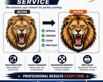 Artwork Enhancement & Print Preparation | Upscaling, Background Removal, AI and Logo Editing to Transparent PNG for POD, Merch and Branding