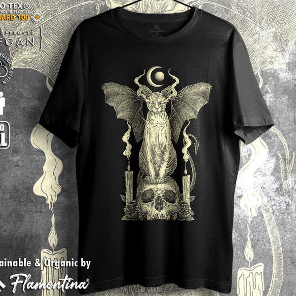 Sphynx Cat T-Shirt Horror Skull Bat Egyptian Dark Magic Flowers Occult P302