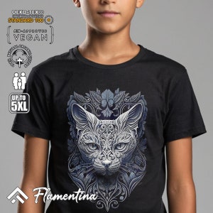 Ornate Cat T-Shirt Animals Mandala Art Spiritual Meditation Yoga Chakra E314 | Mens, Womens and Kids sizes; Acid Washed, Tie Dye, Batik image 4