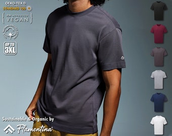 Mens Luxury Heavy Organic Cotton T-Shirt Crew Neck Ringspun Vegan Sustainable Soft Short Sleeve Top Tee Unisex Ladies Womens Clothing