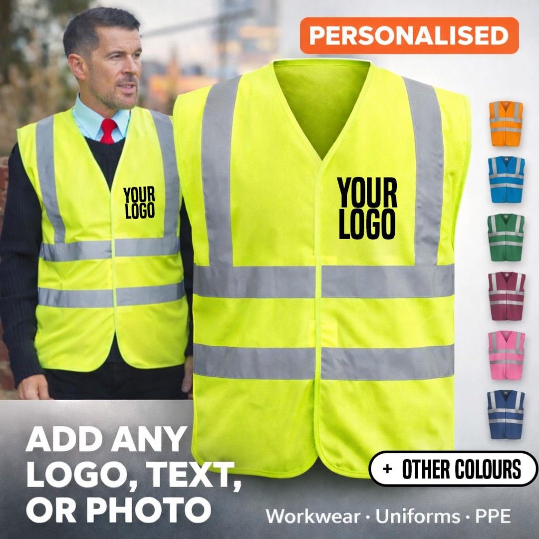 Personalised Hi Vis Safety Vest Custom Printed Logo Text Photo ...