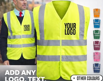 Personalised Hi Vis Safety Vest Custom Printed Logo Text Photo Reflective High Visibility Workwear Waistcoat Staff Uniform PPE Adults