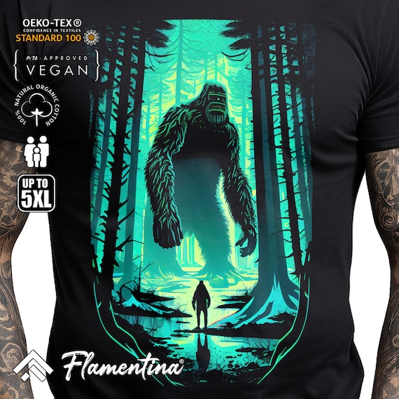 Big Foot T-Shirt Horror Forest Monster Sasquatch Mystery Legend E174 | Mens, Womens and Kids sizes; Acid Washed, Tie Dye, Batik