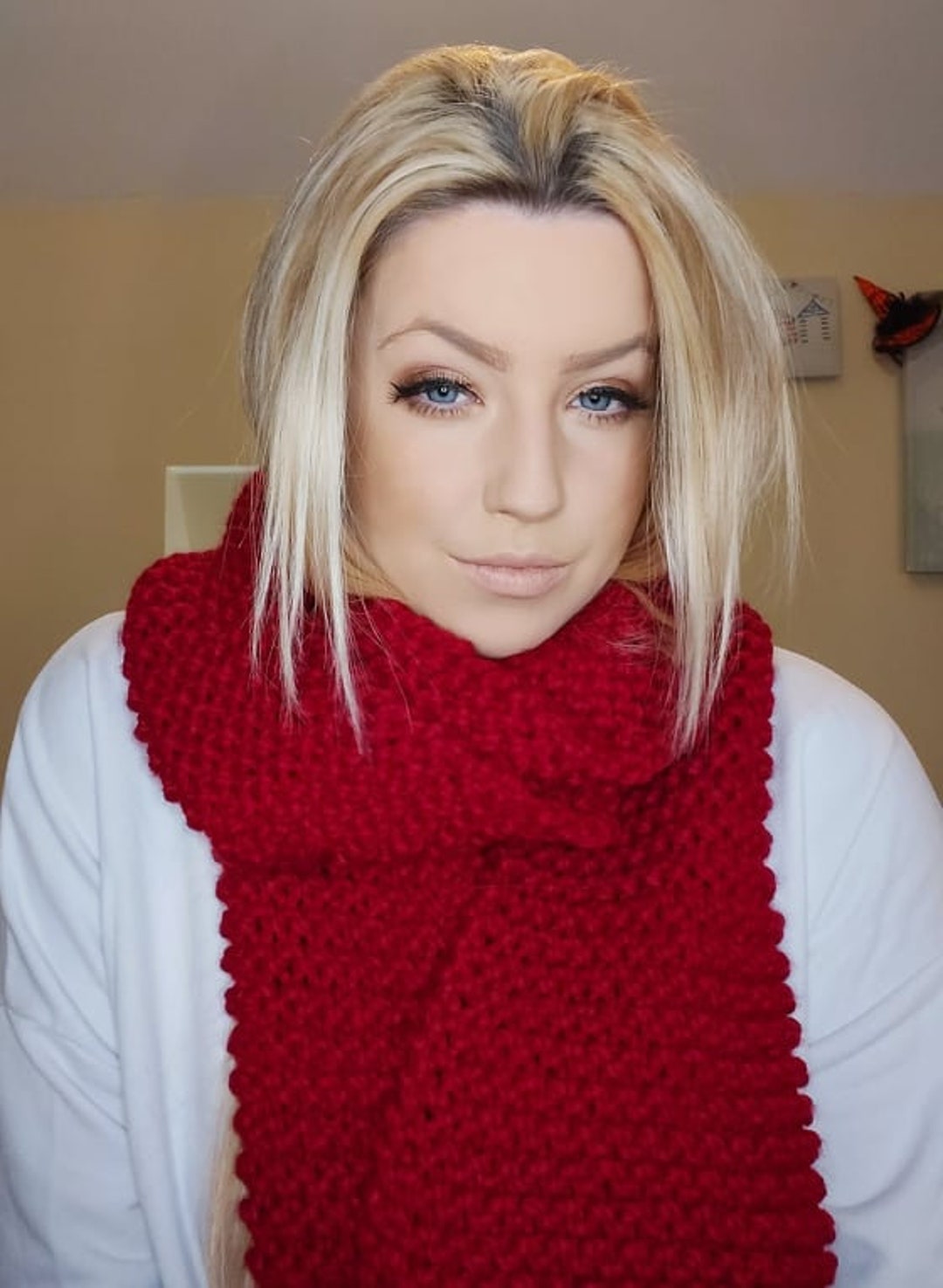 Irish Ruby Red Over-sized Chunky Knit Scarf || Ladies Scarf || Hand ...