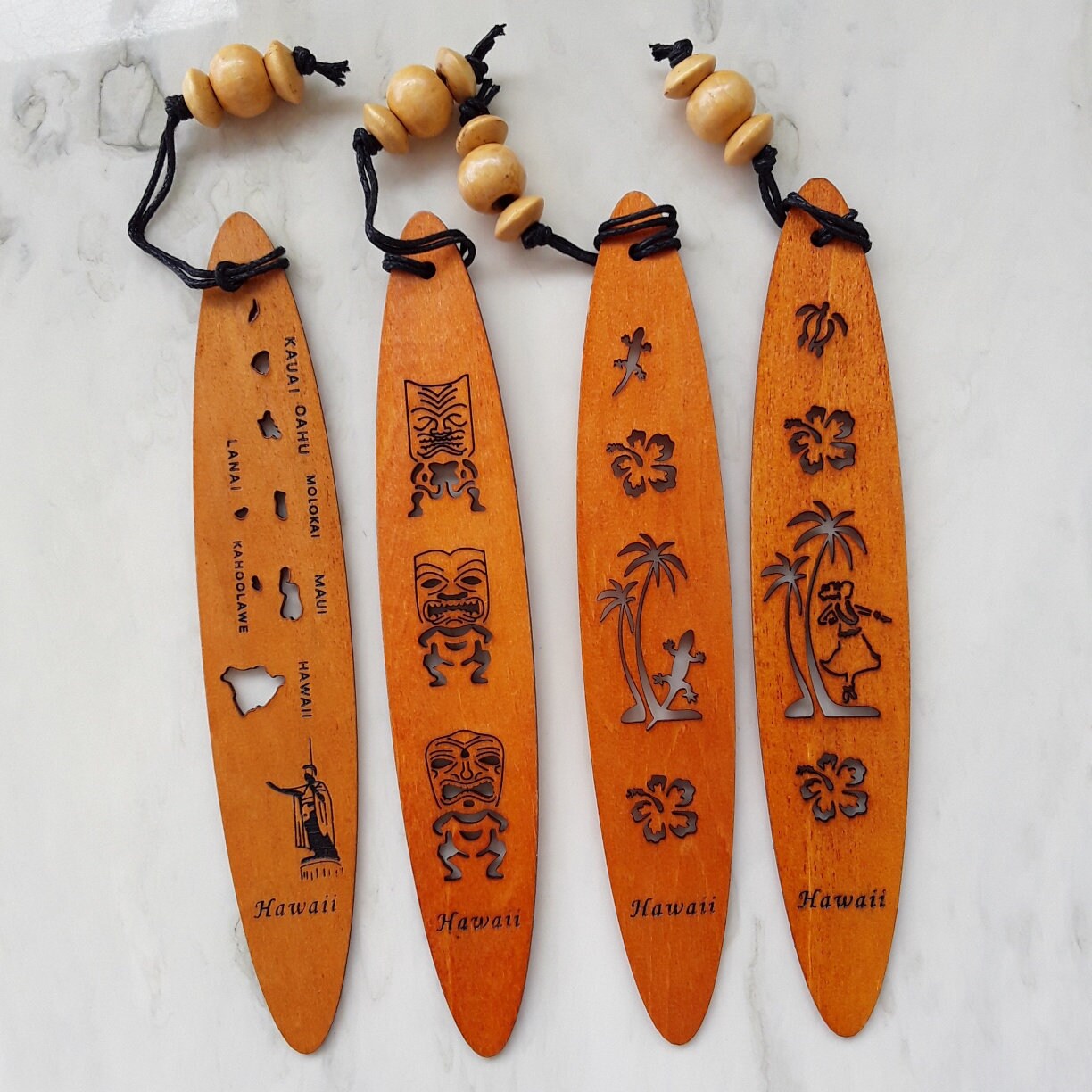 Bookmark made of Wood with Hawaiian Tropical Designs 7 Pieces | Etsy
