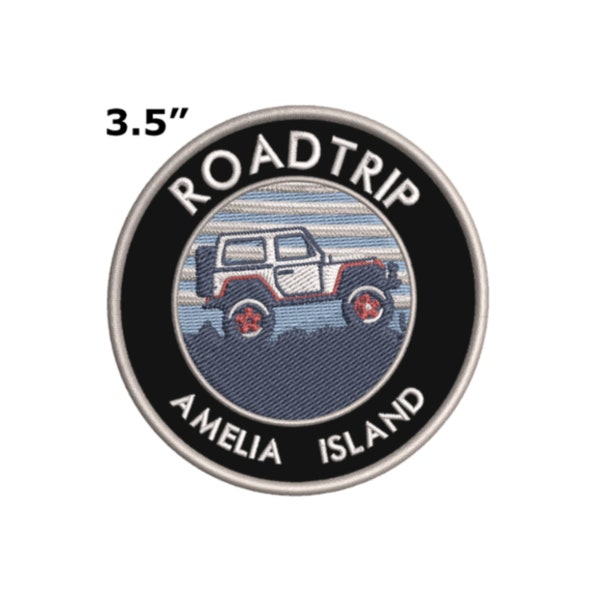 Roadtrip! Amelia Island 3.5" Embroidered Patch DIY Iron-On Badge Logo Applique for Vest Jacket Clothing Explore Wander Adventure Souvenir