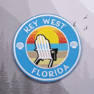 Iron-on Key West Florida Patch Embroidered Applique for Jacket, Clothing, Backpack, Ocean Vacation, Seashell Badge, Beach Bum, Coastal Gift
