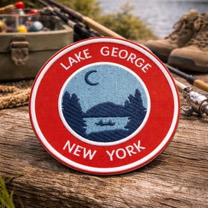 Lake George Patch/Iron On Patch/New York Souvenir Gift/Nature Hiking Camping/Embroidered Sew-On Applique for Clothes Jacket Backpack Gear