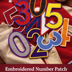 Iron On Number Patch Embroidered Sew-On Varsity Letterman Applique for Clothing, Backpack, Jersey, Sports Bag, High School Football Baseball