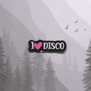 Opstrijkbare I Love Disco-patch 2,4 "x 0,7" geborduurde appliqué voor kleding Vest jas rugzak, muziekgenre, koptelefoon Records Instrument