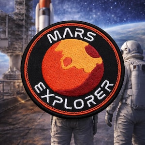 Mars Explorer Patch/Iron-On Patch/Red Planet/NASA/Sci-Fi Space Gift/Musk Inspired/Embroidered Sew-On Applique for Vest/Jacket Clothing Bags image 1