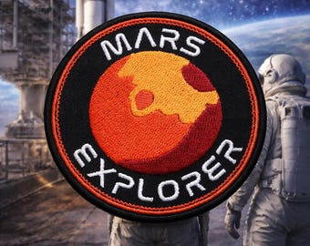 Parche de explorador de Marte/parche termoadhesivo/Planeta Rojo/NASA/regalo de ciencia ficción/inspirado en Musk/aplica bordada para coser en chalecos, chaquetas, ropa y bolsos