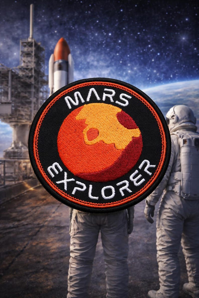 Mars Explorer Patch/Iron-On Patch/Red Planet/NASA/Sci-Fi Space Gift/Musk Inspired/Embroidered Sew-On Applique for Vest/Jacket Clothing Bags image 1