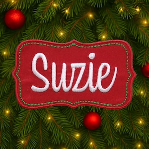 Iron On Personalized Christmas Patch Embroidered Name Tag for Stocking, Holiday Bag, Custom Santa Label, Kids Gift Tag, Festive Applique