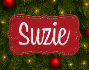 Aufbügelbarer, personalisierter Weihnachtsaufnäher mit Stickerei, Namensschild für Strumpf, Weihnachtstasche, individuelles Weihnachtsmann-Etikett, Geschenkanhänger für Kinder, festliche Applikation