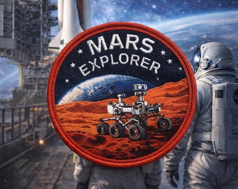 Mars Explorer Patch/Iron-On Patch/Red Planet/NASA/Sci-Fi Space Gift/Musk Inspired/Embroidered Sew-On Applique for Vest/Jacket Clothing Bags