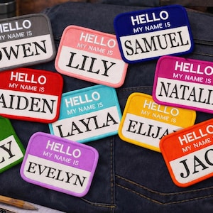 Écusson « Hello My Name is » personnalisé personnalisé/badge brodé thermocollant/à coudre pour vêtements, sac à dos gilet/veste costume d'uniforme