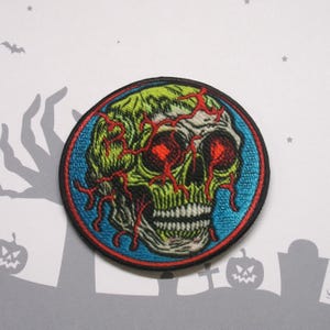 Iron-On Zombie Skull Patch, Sew-On Applique for Jacket, Backpack, Trick-or-Treat Bag, Scary Horror Badge, Monster Patch, Fright Night Patch