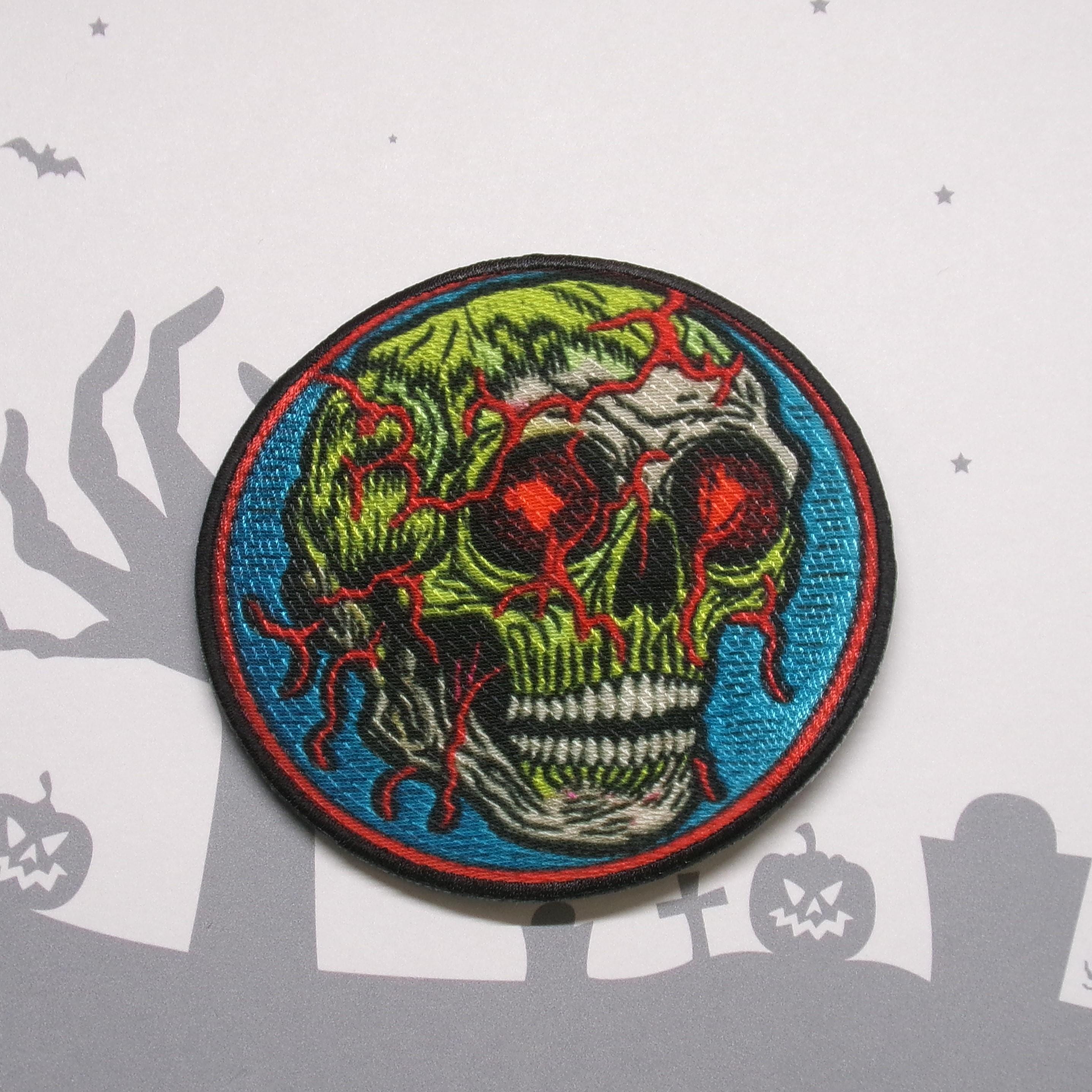 Iron-On Zombie Skull Patch, Sew-On Applique for Jacket, Backpack, Trick-or-Treat Bag, Scary Horror Badge, Monster Patch, Fright Night Patch