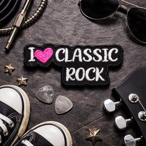 I Love Classic Rock Patch/Iron-on Patch/Music Genre, Records Bands Songs/Embroidered Sew-On Applique for Clothing Vest/Jacket Hats Backpack