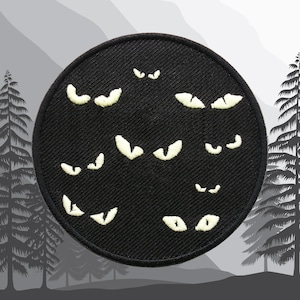 Iron On Glow in the Dark Patch Embroidered Spooky Eyes Applique for Jacket, Clothing, Backpack, Halloween Night Patch, Creepy Eyes Design