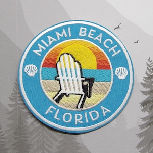Iron-on Miami Beach Florida Patch Embroidered Applique for Jacket, Clothing, Backpack, Ocean Vacation, Seashell Badge, Beach Bum, Coastal