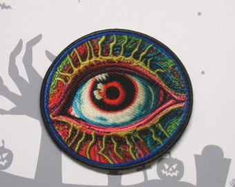 Iron-On Eyeball Patch, Sew-On Applique for Jacket, Backpack, Trick-or-Treat Bag, Scary Eye Badge, Psychedelic Monster Patch, Creepycore