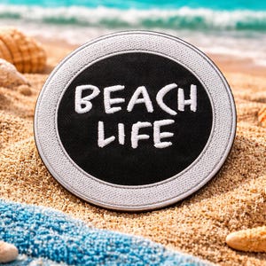 Beach Life Patch/Iron-On Patch/Summer Vibes, Fun Vacation Souvenir/Embroidered Sew-On Applique for Clothing Vest/Jacket, Tote Bag, Backpack