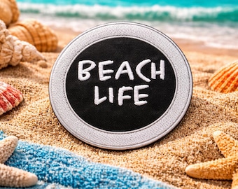 Beach Life Patch/Iron-On Patch/Summer Vibes, Fun Vacation Souvenir/Embroidered Sew-On Applique for Clothing Vest/Jacket, Tote Bag, Backpack