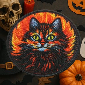 Spooky Cat Patch/Iron-On Patch/Trick-or-Treat Bag/Halloween Costume Decor /Witch Vibes/Sew-On Applique for Clothing Vest/Jacket Backpack