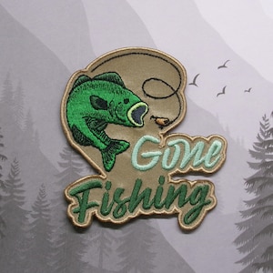 Gone Fishing Patch Embroidered DIY Iron-on/Sew-on Applique Badge Backpack Vest Jacket Jeans Clothing Bag Costume Bass Catfish Bluegill Trout