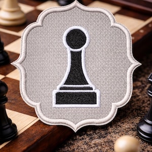 Black Pawn Chess Piece Patch/Iron-On Patch/Strategy Board Game/Clubs & Tournaments/Embroidered Sew-on Applique for Clothing Jacket Backpack