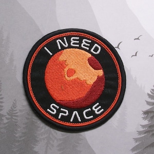 Iron On I Need Space Patch Embroidered Sew-On Applique for Jacket, Clothing, Backpack, Space Mission Badge, Sci-Fi Patch, Red Planet Emblem