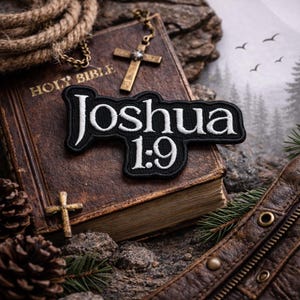 Naszywka z Księgi Jozuego 1:9/Naszywka do prasowania/Odznaka z wersetem biblijnym/Chrześcijańscy motocykliści/Wiara religijna/Haftowana aplikacja do naszycia na kurtkę, plecak