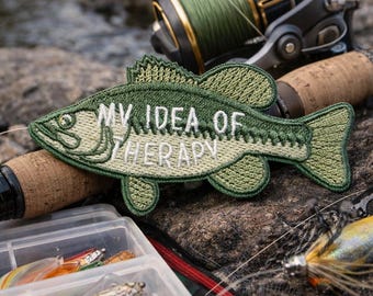 Fishing Therapy Patch/Freshwater Fish/Iron-On Patch/Sports Angler/Embroidered Sew-On Applique for Clothing Vest/Jacket Hats Gear Backpacks