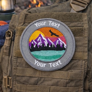 Parche de texto personalizado con montaña/Parche termoadhesivo/Regalos personalizados/Aplique bordado para coser en ropa, chalecos, chaquetas, mochilas, senderismo y acampada