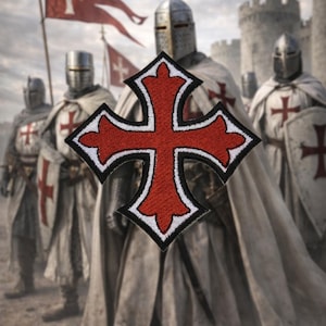 Knight Templar Patch/Crusader Cross/Medieval Badge, Coat of Arms Crest/Iron-On Patch/Embroidered Sew-On Applique for Clothing Vest Backpack