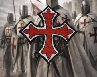 Knight Templar Patch/Crusader Cross/Medieval Badge, Coat of Arms Crest/Iron-On Patch/Embroidered Sew-On Applique for Clothing Vest Backpack